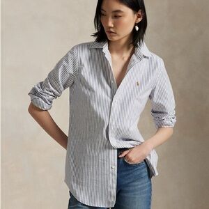 Polo Ralph Lauren Women's Blue and White Striped Shirt